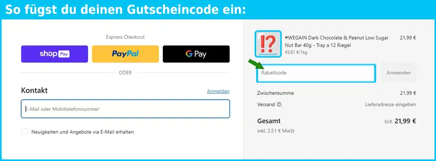 wegain Gutschein einfuegen und sparen blau