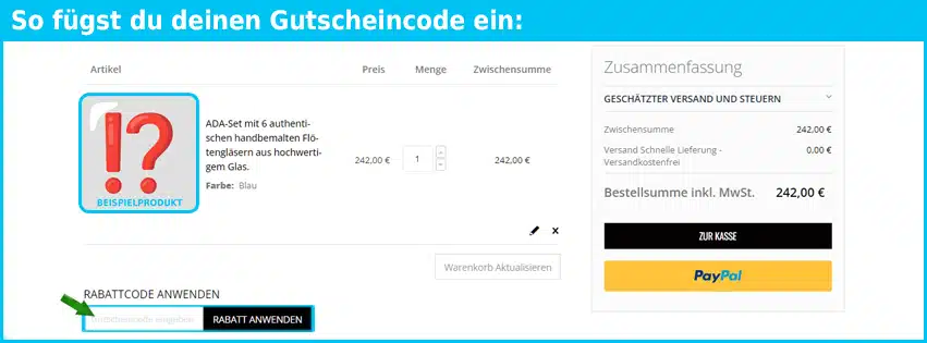 boteghe Gutschein einfuegen und sparen blau
