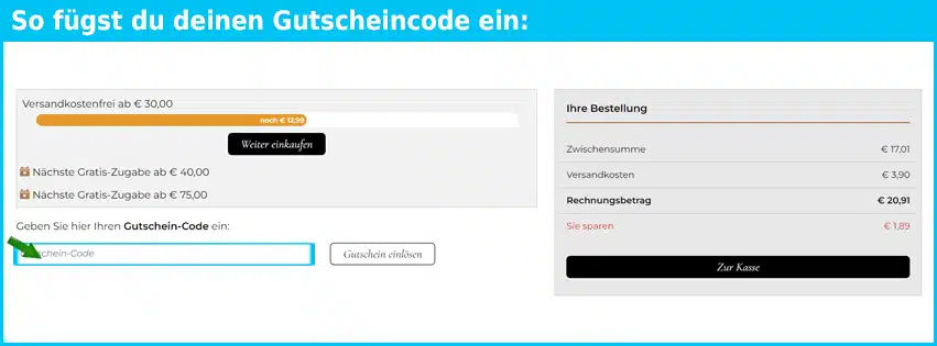 grandel Gutschein einfuegen und sparen blau