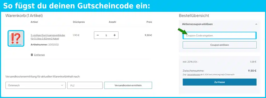 meine-leds Gutschein einfuegen und sparen blau
