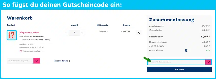 oceanwell Gutschein einfuegen und sparen blau