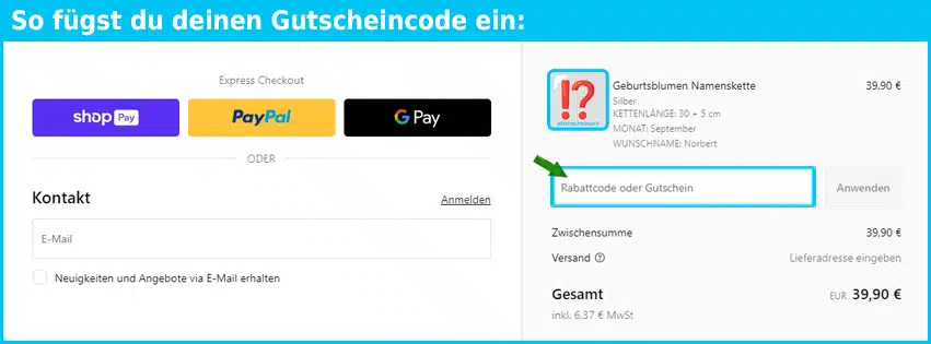 otanto Gutschein einfuegen und sparen blau