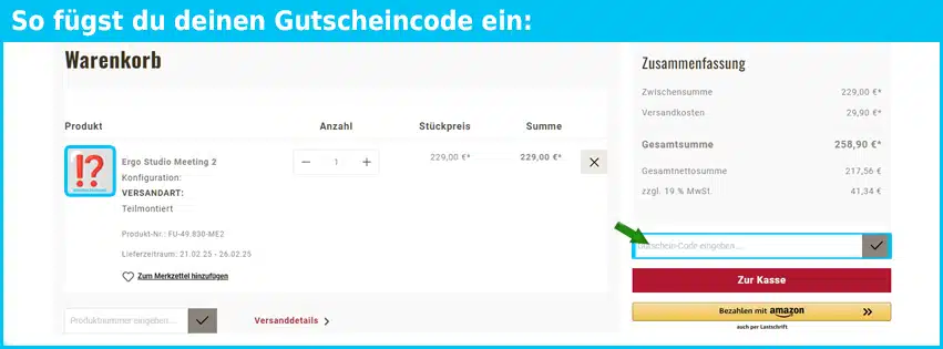sitwell Gutschein einfuegen und sparen blau