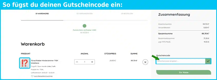 wandkind Gutschein einfuegen und sparen blau