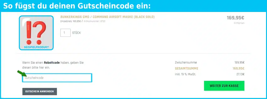 airsoftsports Gutschein einfuegen und sparen blau