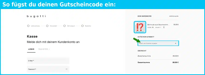 bugatti Gutschein einfuegen und sparen blau