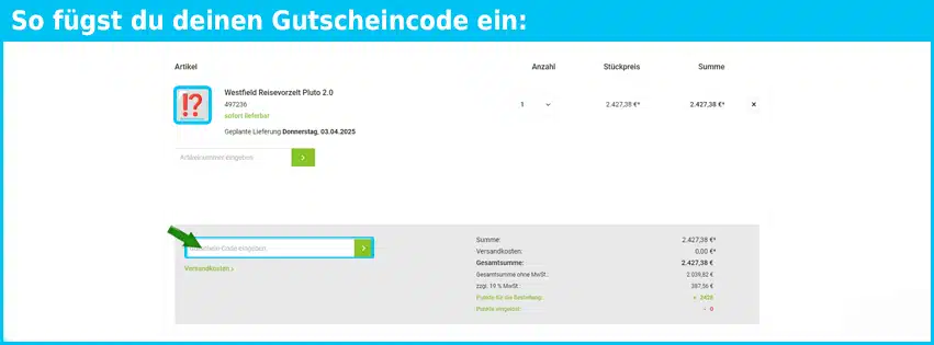 camping-kaufhaus.com Gutschein einfuegen und sparen blau