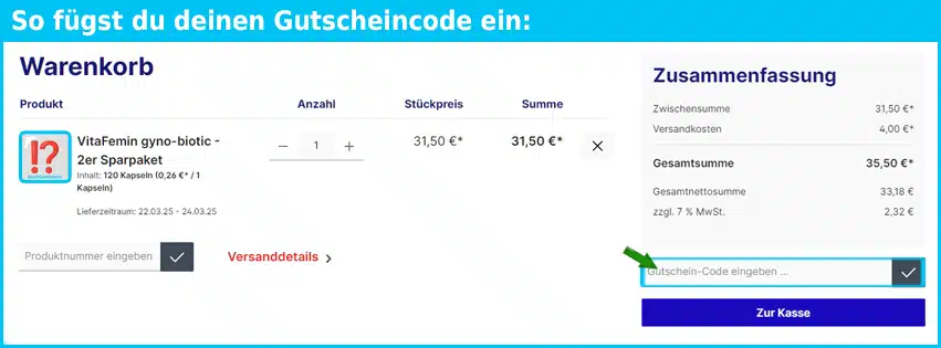 forumvita Gutschein einfuegen und sparen blau