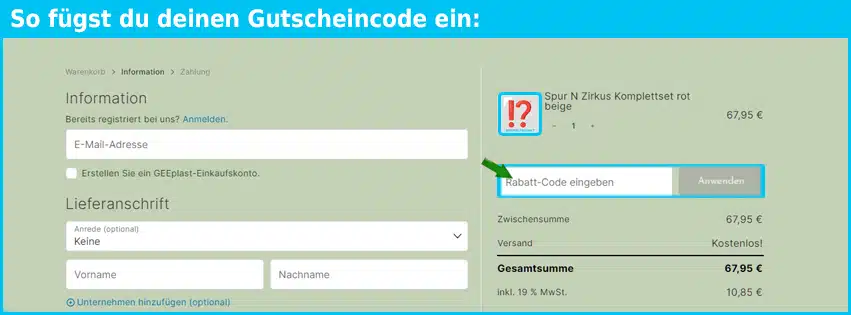 geeplast Gutschein einfuegen und sparen blau