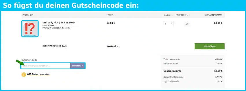 insenio Gutschein einfuegen und sparen blau