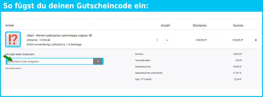 lederjacken24 Gutschein einfuegen und sparen blau