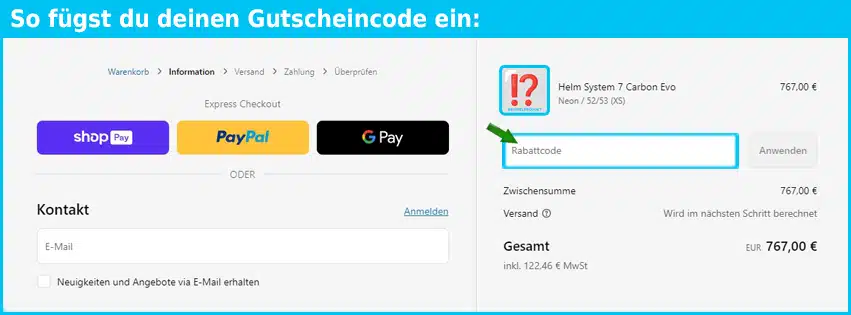 motorrad-clothing Gutschein einfuegen und sparen blau