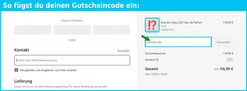 myscent Gutschein einfuegen und sparen blau