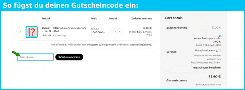 parfum-traum Gutschein einfuegen und sparen blau