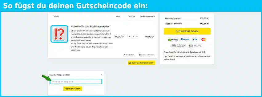 persen Gutschein einfuegen und sparen blau