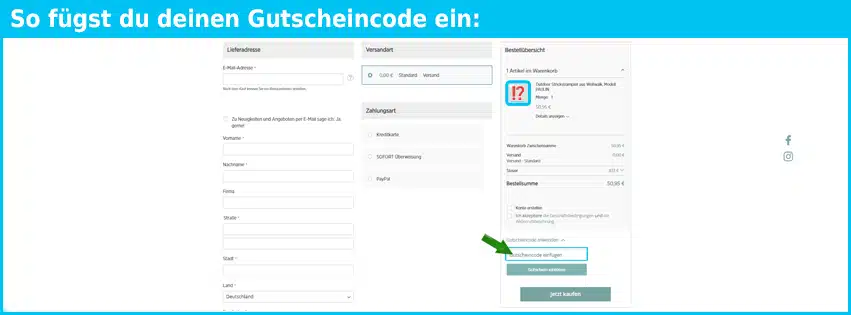 sense-organics Gutschein einfuegen und sparen blau