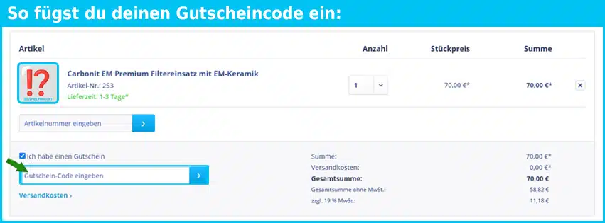 wasserfilter-handel Gutschein einfuegen und sparen blau