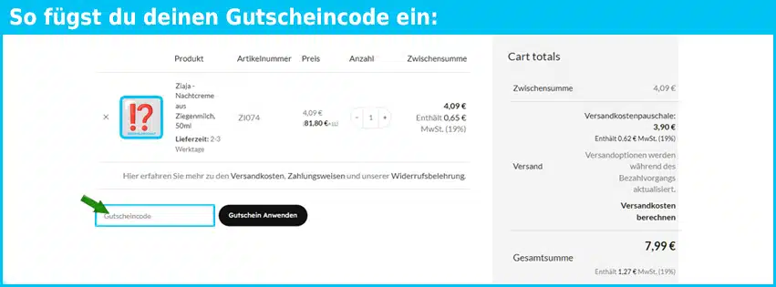 ziaja Gutschein einfuegen und sparen blau