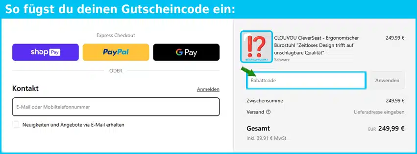 clouvou Gutschein einfuegen und sparen blau