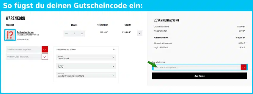 dermasr Gutschein einfuegen und sparen blau