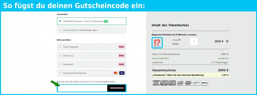 fenzy Gutschein einfuegen und sparen blau