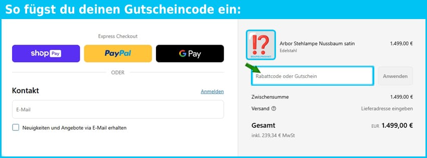 leuchtnatur Gutschein einfuegen und sparen blau