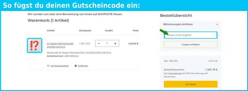 mastervolt-onlineshop Gutschein einfuegen und sparen blau
