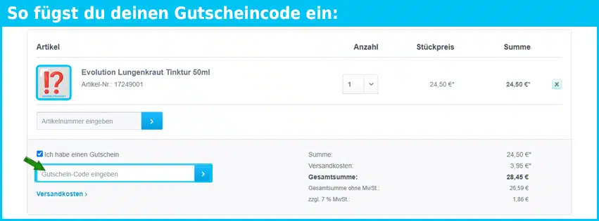 megavitalshop Gutschein einfuegen und sparen blau
