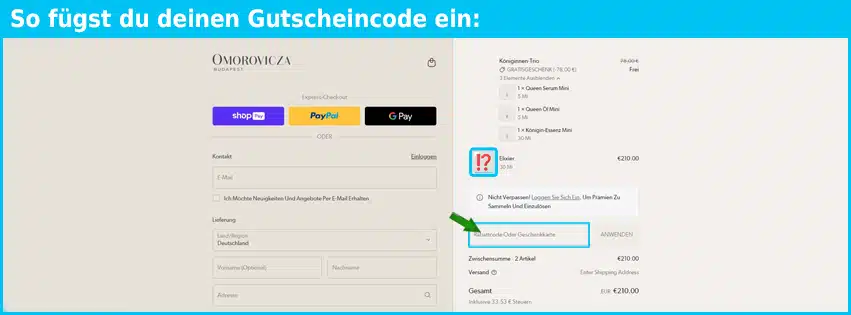 omorovicza Gutschein einfuegen und sparen blau