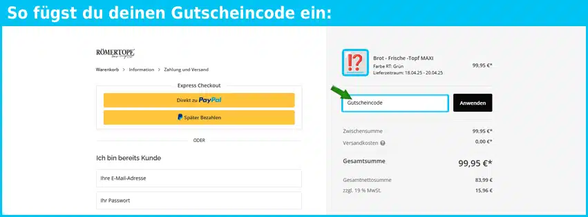 roemertopf Gutschein einfuegen und sparen blau