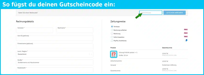schungit-welt Gutschein einfuegen und sparen blau