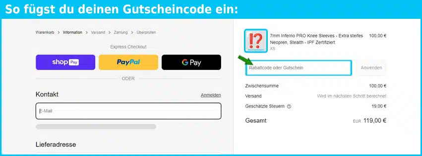 strengthshop Gutschein einfuegen und sparen blau