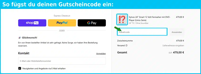 sylvox Gutschein einfuegen und sparen blau