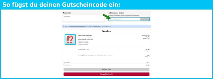 wohnbedarf-pies Gutschein einfuegen und sparen blau