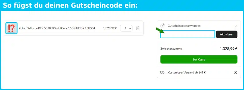 x-kom Gutschein einfuegen und sparen blau