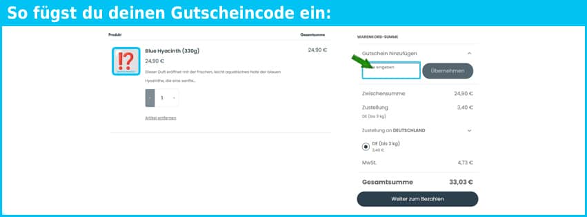 aroma-light Gutschein einfuegen und sparen blau