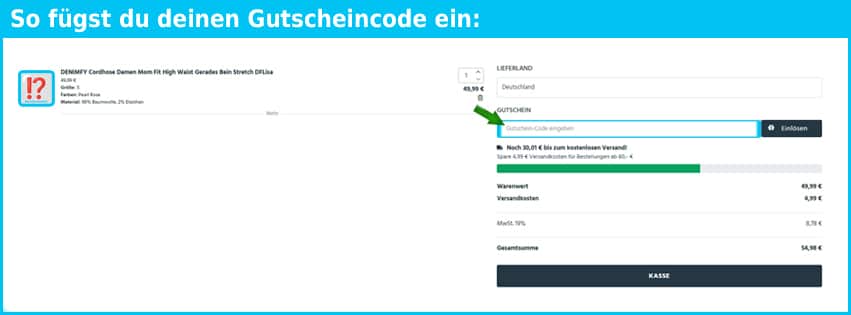 denimfy Gutschein einfuegen und sparen blau