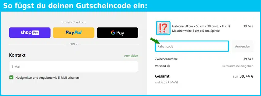 gabiona Gutschein einfuegen und sparen blau