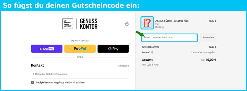 genusskontor Gutschein einfuegen und sparen blau