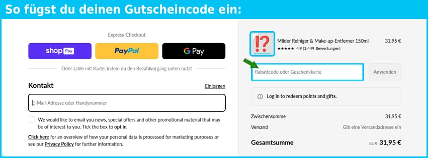 greenpeople Gutschein einfuegen und sparen blau