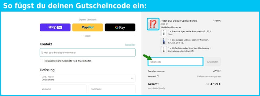 happy-drinks Gutschein einfuegen und sparen blau