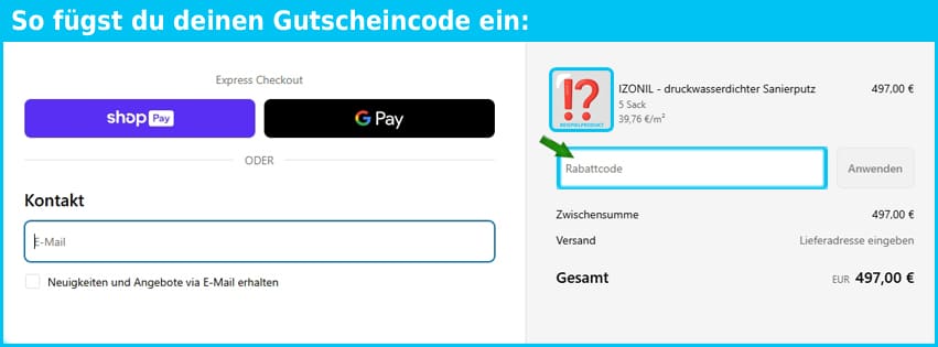 izonil Gutschein einfuegen und sparen blau