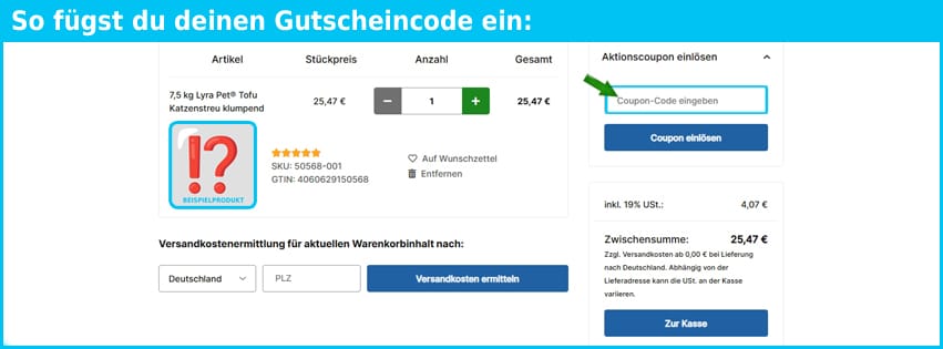 lyra-pet Gutschein einfuegen und sparen blau