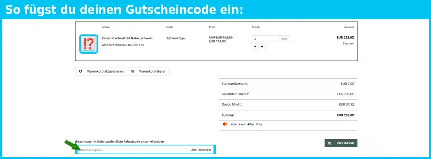 moebelnet.de Gutschein einfuegen und sparen blau