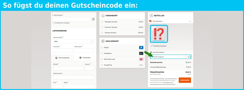 shirttuning Gutschein einfuegen und sparen blau