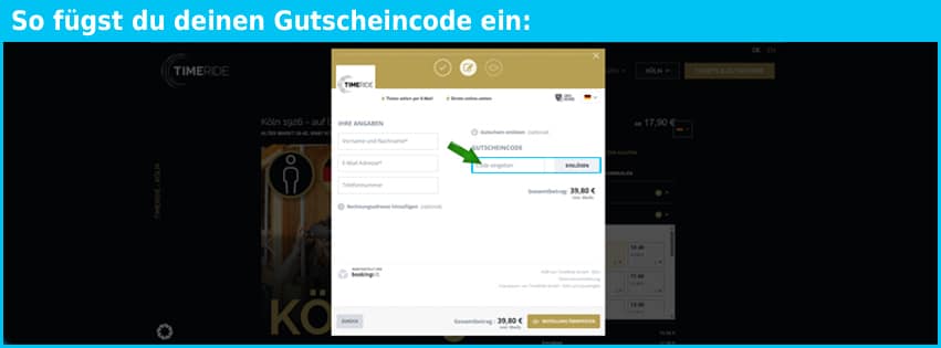 timeride Gutschein einfuegen und sparen blau
