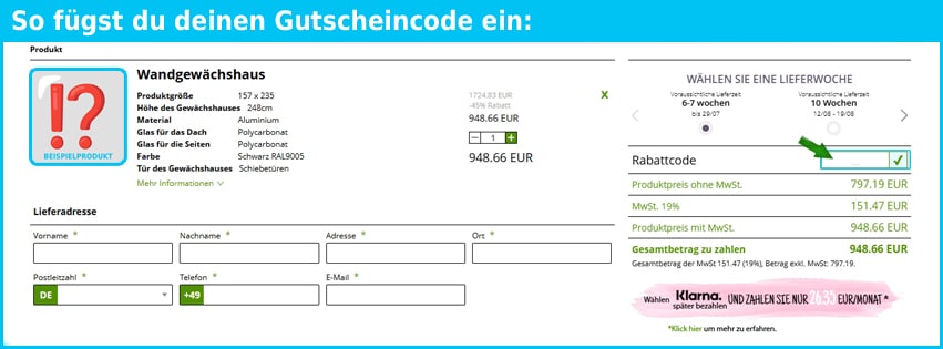 bloomcabin Gutschein einfuegen und sparen blau