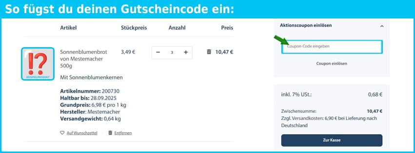 dauerbrot Gutschein einfuegen und sparen blau