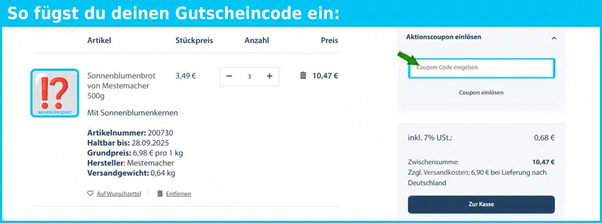 dauerbrot Gutschein einfuegen und sparen blau