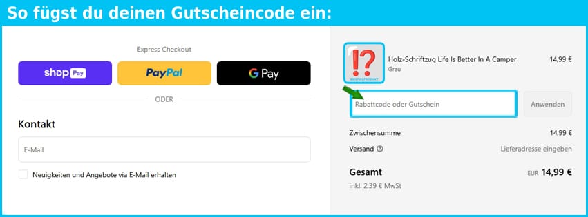homedecoronwheels Gutschein einfuegen und sparen blau